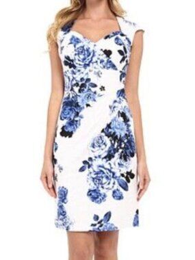 Adrianna Papell Blue Floral Brocade Sheath Dress | Size 16 | NWOT